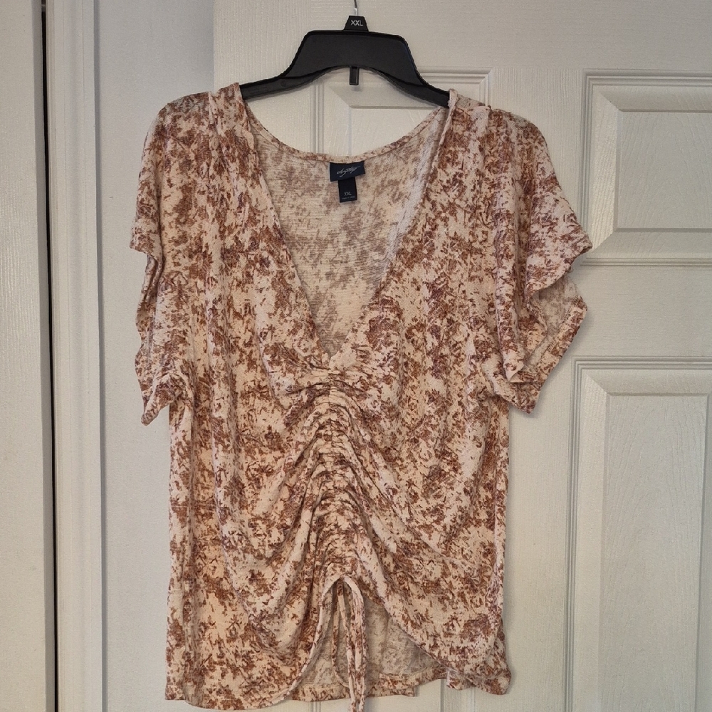 Buckle Beige and Brown Ruched Blouse
